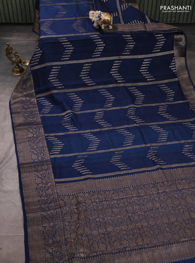 Banarasi semi matka silk saree peacock blue with allover thread & zari weaves and woven border