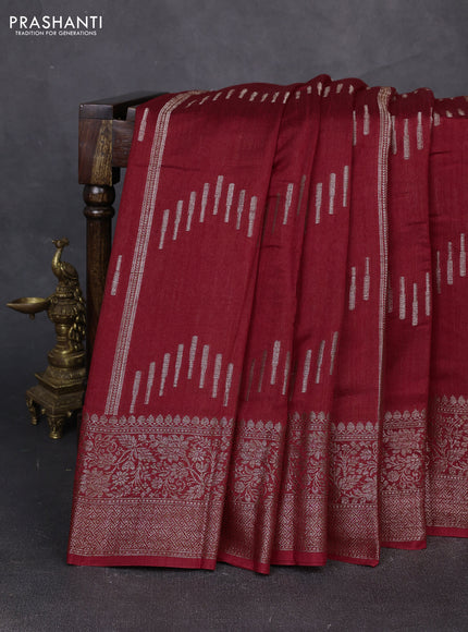 Banarasi semi matka silk saree kumkum red with allover thread & zari weaves and woven border