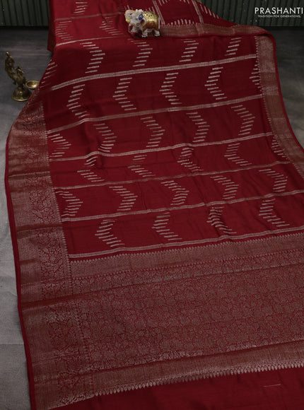 Banarasi semi matka silk saree kumkum red with allover thread & zari weaves and woven border