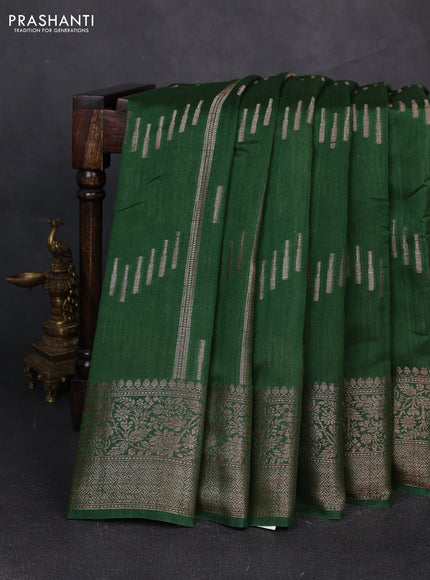 Banarasi semi matka silk saree green with allover thread & zari weaves and woven border