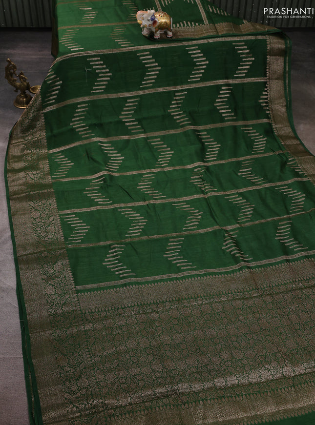 Banarasi semi matka silk saree green with allover thread & zari weaves and woven border
