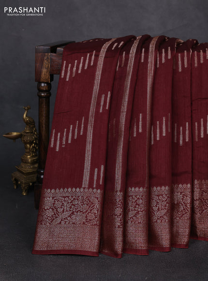 Banarasi semi matka silk saree coffee brown with allover thread & zari weaves and woven border
