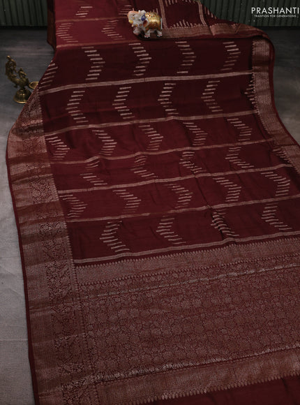 Banarasi semi matka silk saree coffee brown with allover thread & zari weaves and woven border