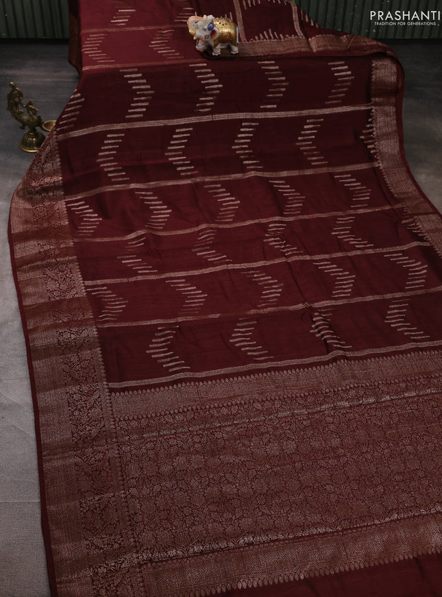 Banarasi semi matka silk saree coffee brown with allover thread & zari weaves and woven border