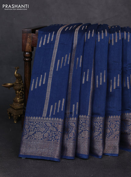 Banarasi semi matka silk saree peacock blue with allover thread & zari weaves and woven border