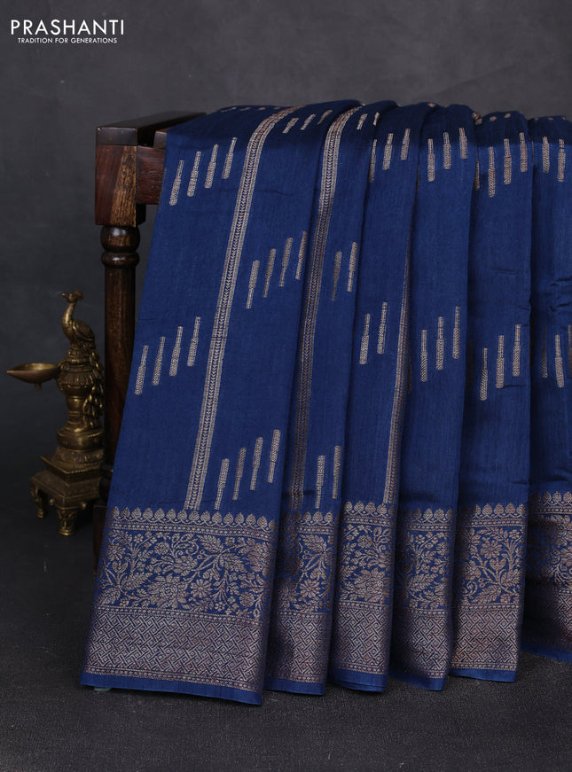 Banarasi semi matka silk saree peacock blue with allover thread & zari weaves and woven border