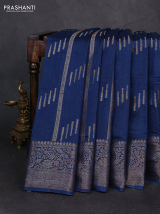 Banarasi semi matka silk saree peacock blue with allover thread & zari weaves and woven border
