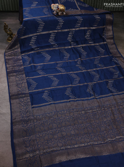 Banarasi semi matka silk saree peacock blue with allover thread & zari weaves and woven border