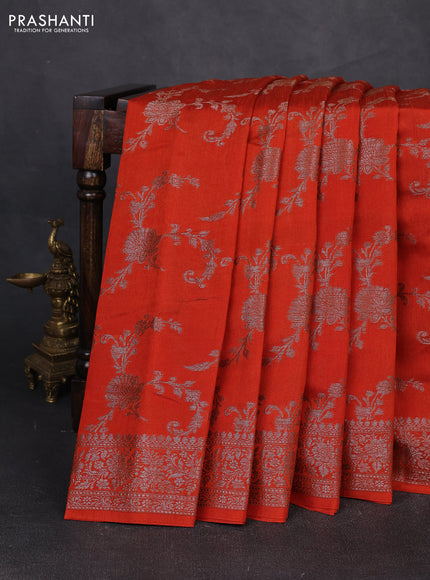 Banarasi semi matka silk saree orange with allover thread & zari weaves and woven border