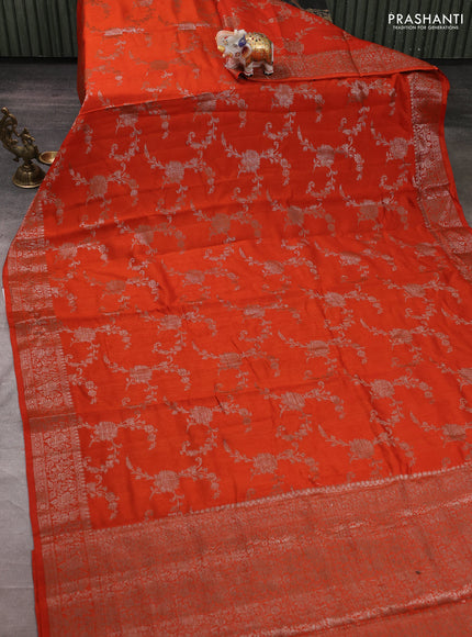 Banarasi semi matka silk saree orange with allover thread & zari weaves and woven border
