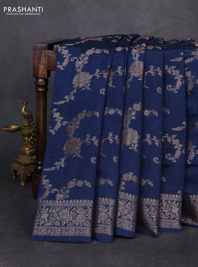 Banarasi semi matka silk saree peacock blue with allover thread & zari weaves and woven border