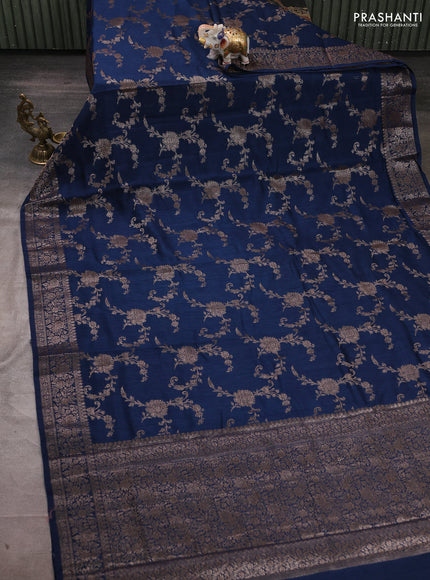 Banarasi semi matka silk saree peacock blue with allover thread & zari weaves and woven border
