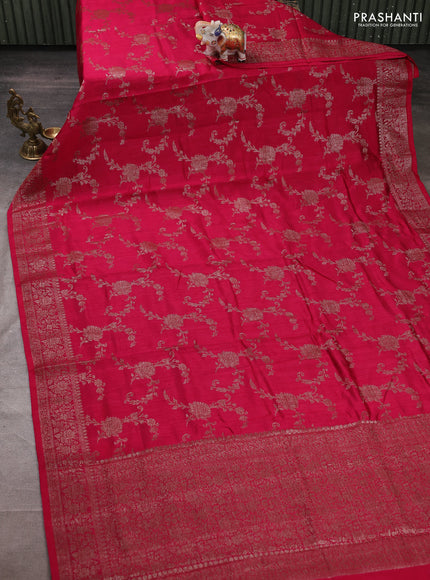 Banarasi semi matka silk saree pink with allover thread & zari weaves and woven border