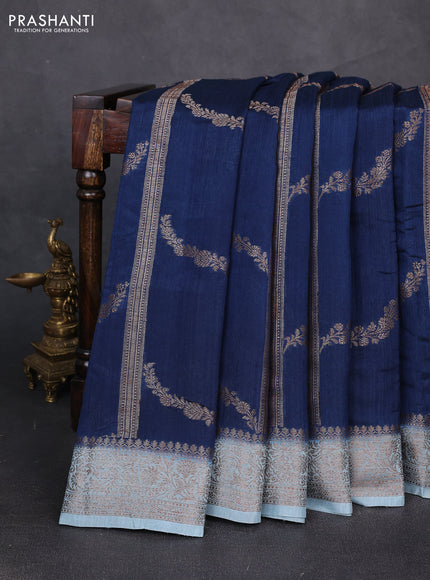 Banarasi semi matka silk saree peacock blue and pastel blue with allover thread & zari weaves and woven border