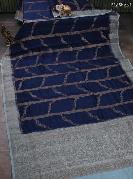 Banarasi semi matka silk saree peacock blue and pastel blue with allover thread & zari weaves and woven border