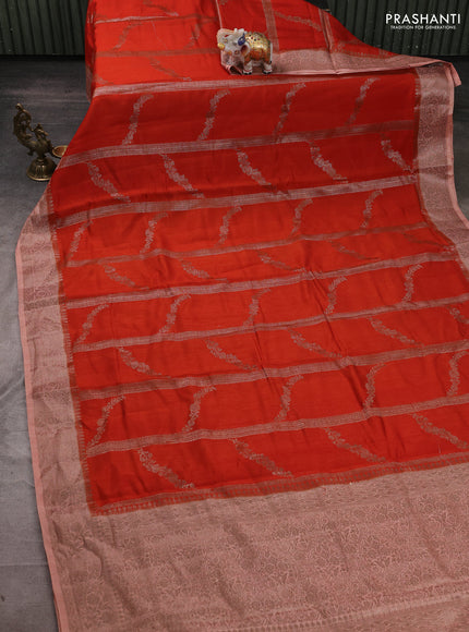 Banarasi semi matka silk saree rustic orange and pastel peach with allover thread & zari weaves and woven border
