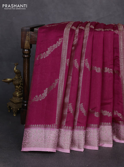 Banarasi semi matka silk saree dark pink and light pink with allover thread & zari weaves and woven border