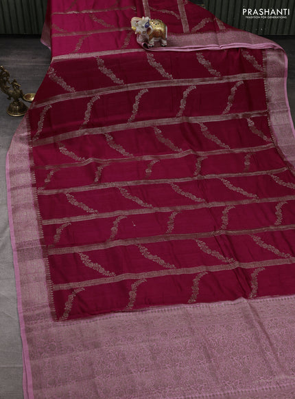 Banarasi semi matka silk saree dark pink and light pink with allover thread & zari weaves and woven border
