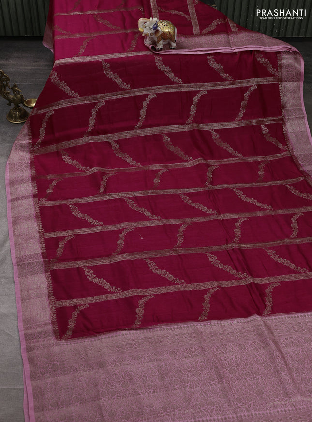 Banarasi semi matka silk saree dark pink and light pink with allover thread & zari weaves and woven border