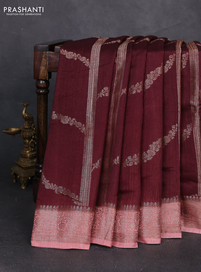 Banarasi semi matka silk saree coffee brown and peach shade with allover thread & zari weaves and woven border