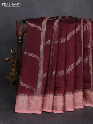 Banarasi semi matka silk saree coffee brown and peach shade with allover thread & zari weaves and woven border