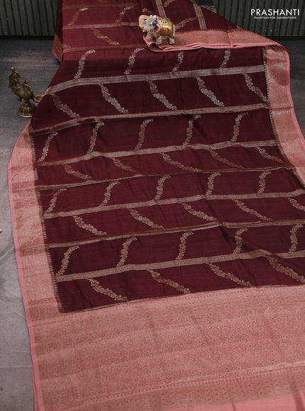 Banarasi semi matka silk saree coffee brown and peach shade with allover thread & zari weaves and woven border