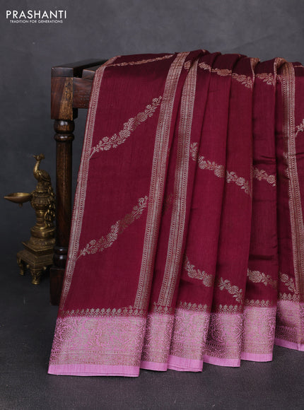 Banarasi semi matka silk saree wine shade and mauve pink with allover thread & zari weaves and woven border