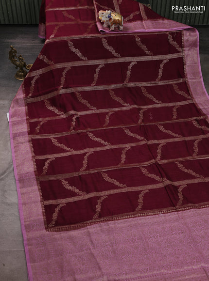 Banarasi semi matka silk saree wine shade and mauve pink with allover thread & zari weaves and woven border