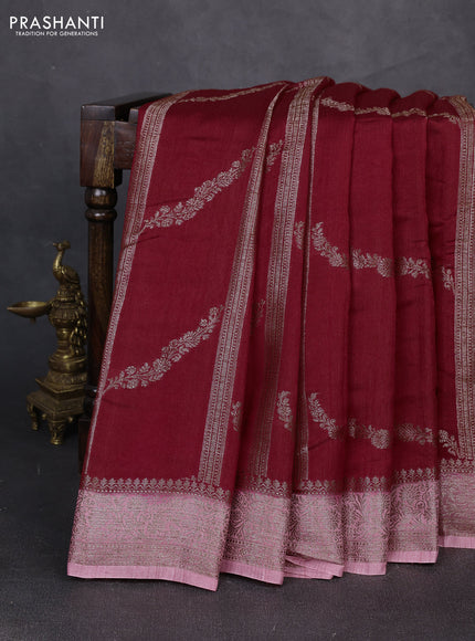 Banarasi semi matka silk saree kumkum red and mild peach pink with allover thread & zari weaves and woven border