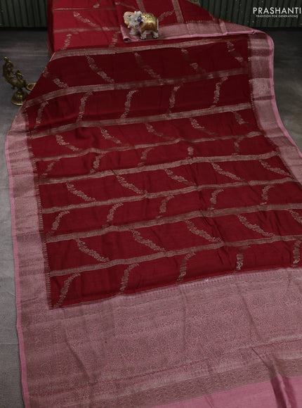 Banarasi semi matka silk saree kumkum red and mild peach pink with allover thread & zari weaves and woven border