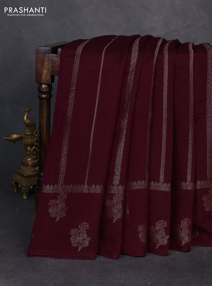 Banarasi semi matka silk saree wine shade with allover thread & zari weaves and woven border