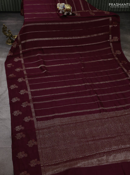 Banarasi semi matka silk saree wine shade with allover thread & zari weaves and woven border