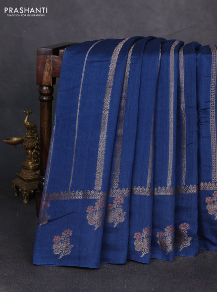 Banarasi semi matka silk saree peacock blue with allover thread & zari weaves and woven border