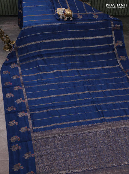 Banarasi semi matka silk saree peacock blue with allover thread & zari weaves and woven border