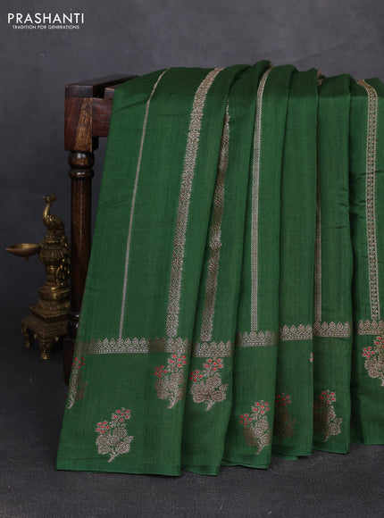 Banarasi semi matka silk saree green with allover thread & zari weaves and woven border