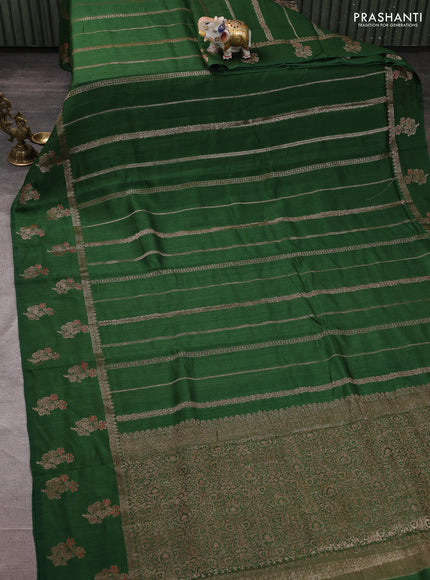 Banarasi semi matka silk saree green with allover thread & zari weaves and woven border