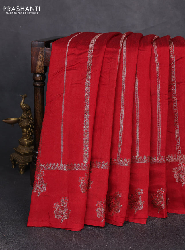 Banarasi semi matka silk saree maroon with allover thread & zari weaves and woven border