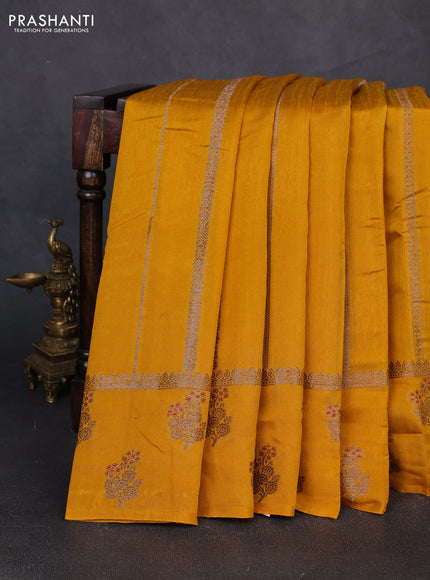 Banarasi semi matka silk saree mustard yellow with allover thread & zari weaves and woven border