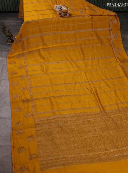Banarasi semi matka silk saree mustard yellow with allover thread & zari weaves and woven border