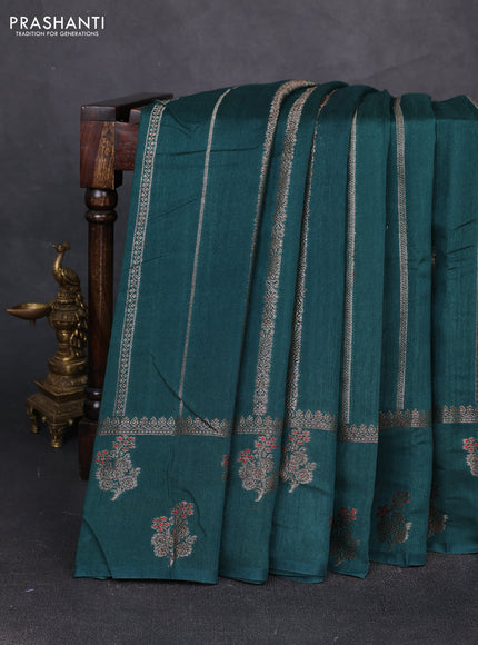 Banarasi semi matka silk saree dark green with allover thread & zari weaves and woven border