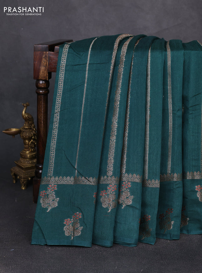 Banarasi semi matka silk saree dark green with allover thread & zari weaves and woven border