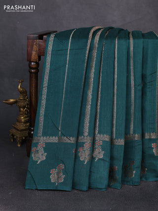 Banarasi semi matka silk saree dark green with allover thread & zari weaves and woven border
