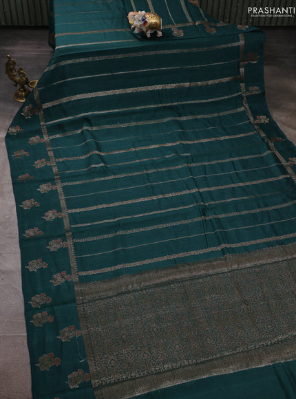 Banarasi semi matka silk saree dark green with allover thread & zari weaves and woven border