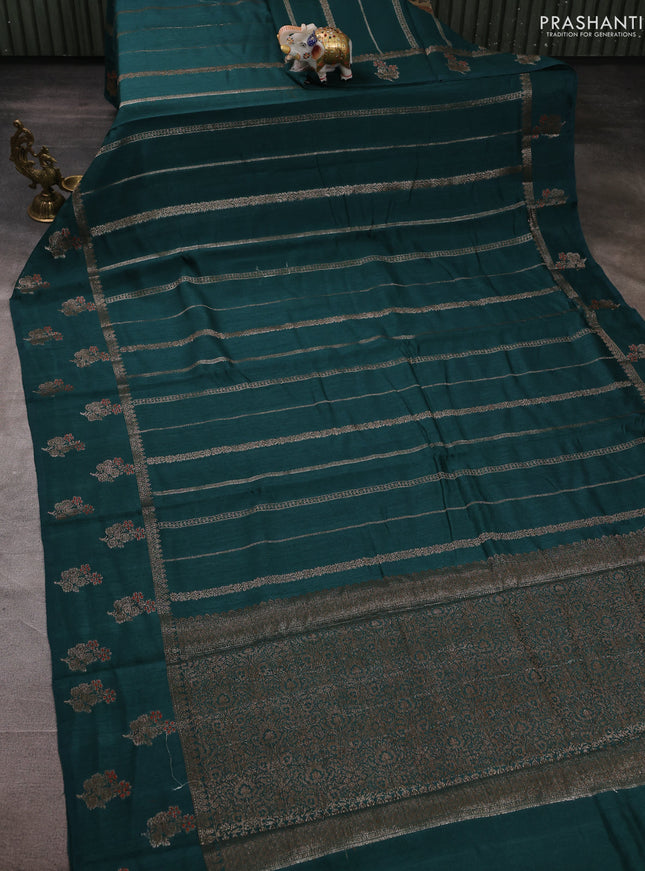 Banarasi semi matka silk saree dark green with allover thread & zari weaves and woven border