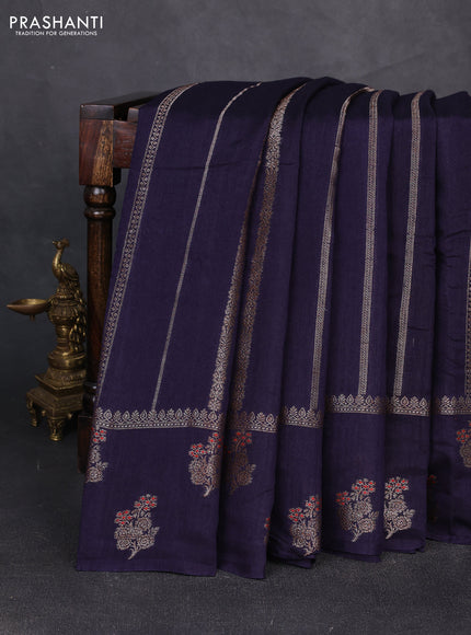 Banarasi semi matka silk saree navy blue with allover thread & zari weaves and woven border