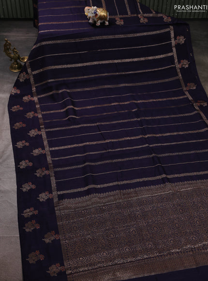 Banarasi semi matka silk saree navy blue with allover thread & zari weaves and woven border