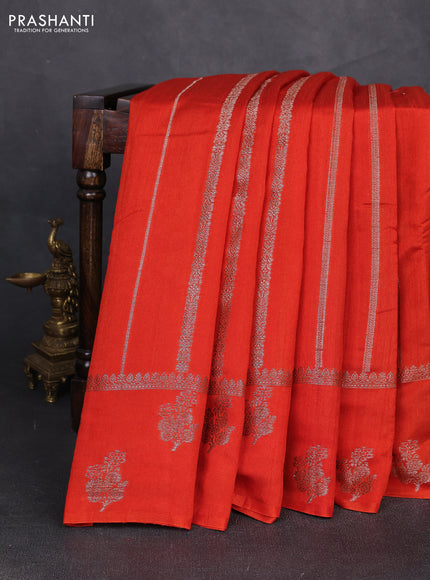 Banarasi semi matka silk saree orange with allover thread & zari weaves and woven border