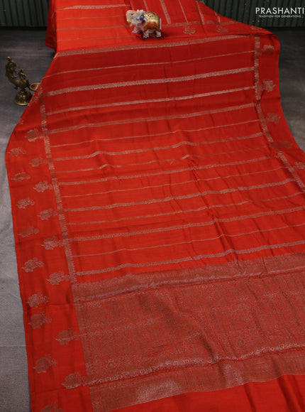 Banarasi semi matka silk saree orange with allover thread & zari weaves and woven border