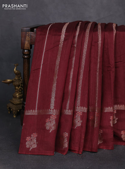 Banarasi semi matka silk saree coffee brown with allover thread & zari weaves and woven border