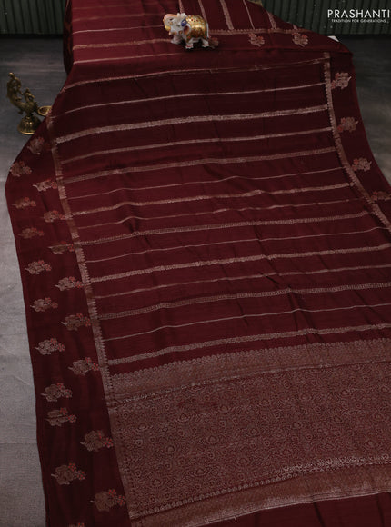Banarasi semi matka silk saree coffee brown with allover thread & zari weaves and woven border